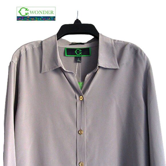 C. Wonder NEW Glam CLASSIC 100% Silk Button Down Shirt L - Picture 2 of 12